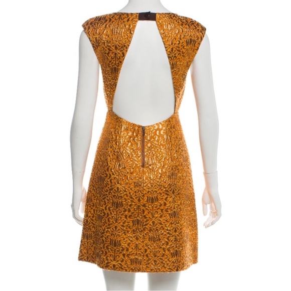ALICE + OLIVIA Beth Metallic Gold Open Back A-Line Cocktail Mobwife Dres… - Picture 2 of 11